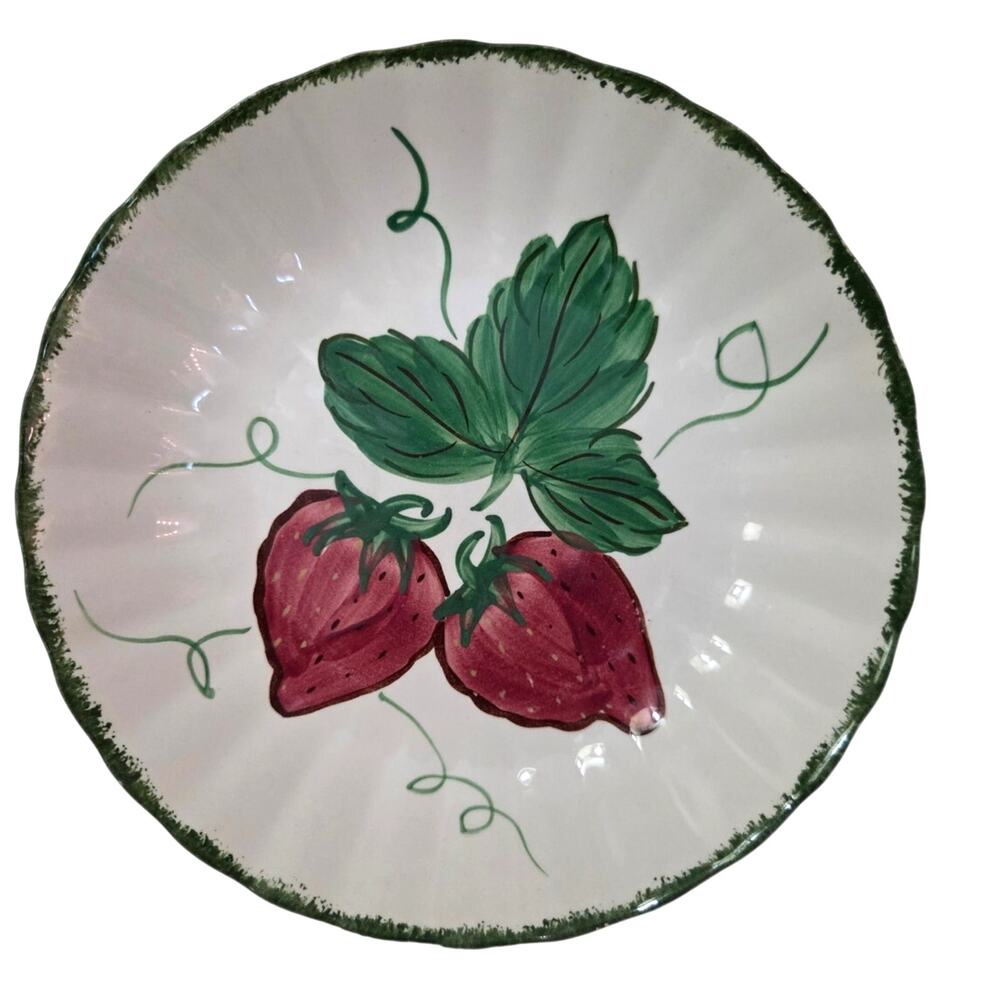 Vtg Blue Ridge Pottery Strawberry Dinner PLATE Ribbed Ruffle Green Trim
